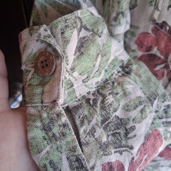 100% Linen Floral Button Up Jacket Wood Buttons Petite Medium Charter Club - Picture 3 of 7
